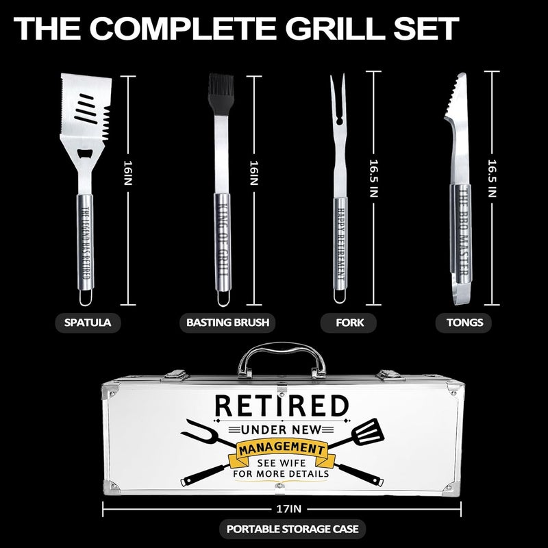 JNDJE Retirement Gifts for Men, Retired Gifts for Men, Dad, Grandpa, Coworker, Teacher, Boss, Retirees Heavy Duty Grilling Accessories for BBQ, Thick Stainless Steel Grill Utensils with Non-Slip Handle Tool - Image 3